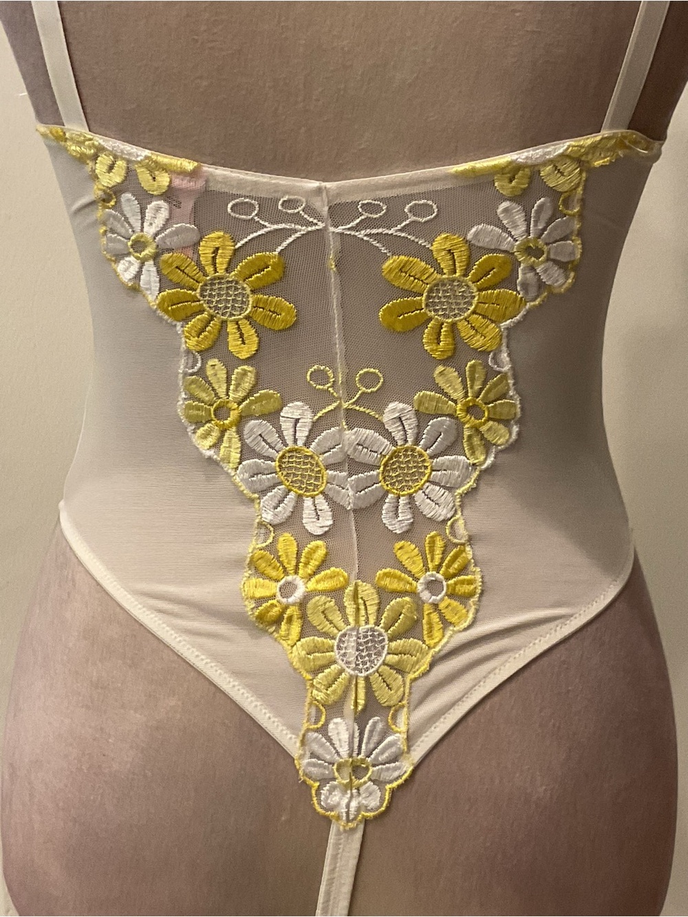 2001 Victoria's Secret White Sheer Bodysuit with Yellow Floral Embroidery - Picture 10 of 13